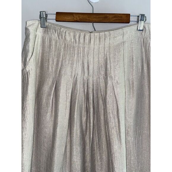 J. JILL Shimmer Pintuck Pleat Skirt A-Line Knee Length Metallic Beige Size 14 - Picture 5 of 16